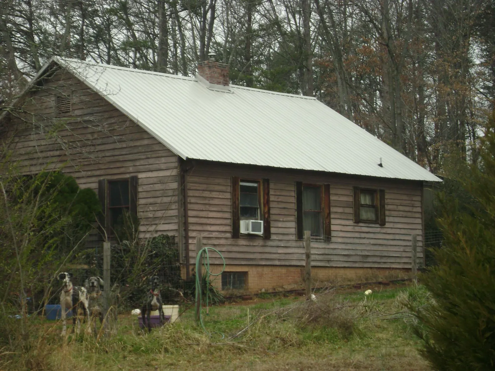 White metal roof on an old wood sided farmhouse in Northwood